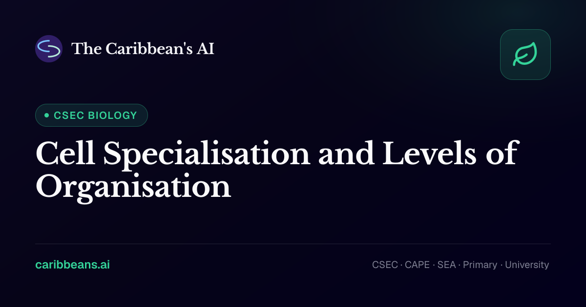 CSEC Biology: Cell Specialisation and Levels of Organisation — Free ...
